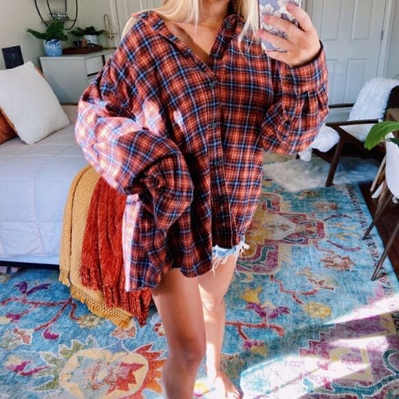 Vintage cozy oversized green plaid boyfriend flannel shirt - Picture 7 of 7